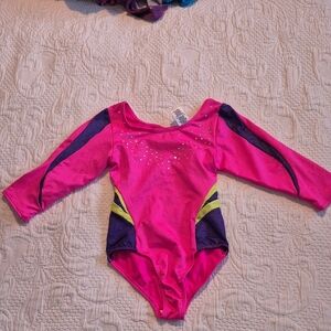 Freestyle girls 6X 3/4 sleeve pink and purple with gems leotard EUC